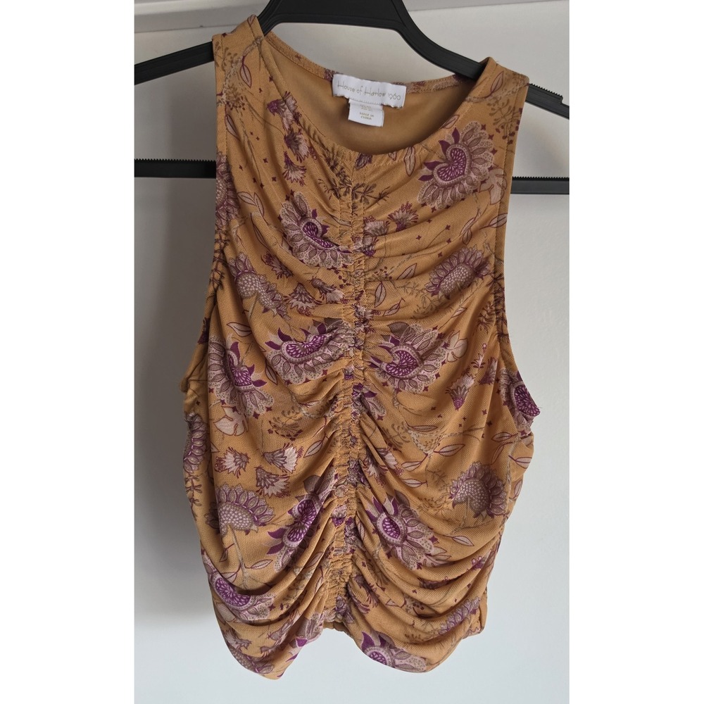 House of Harlow 1960 Tank Top XS Floral Boho Mustard Yellow Purple Sleeveless
